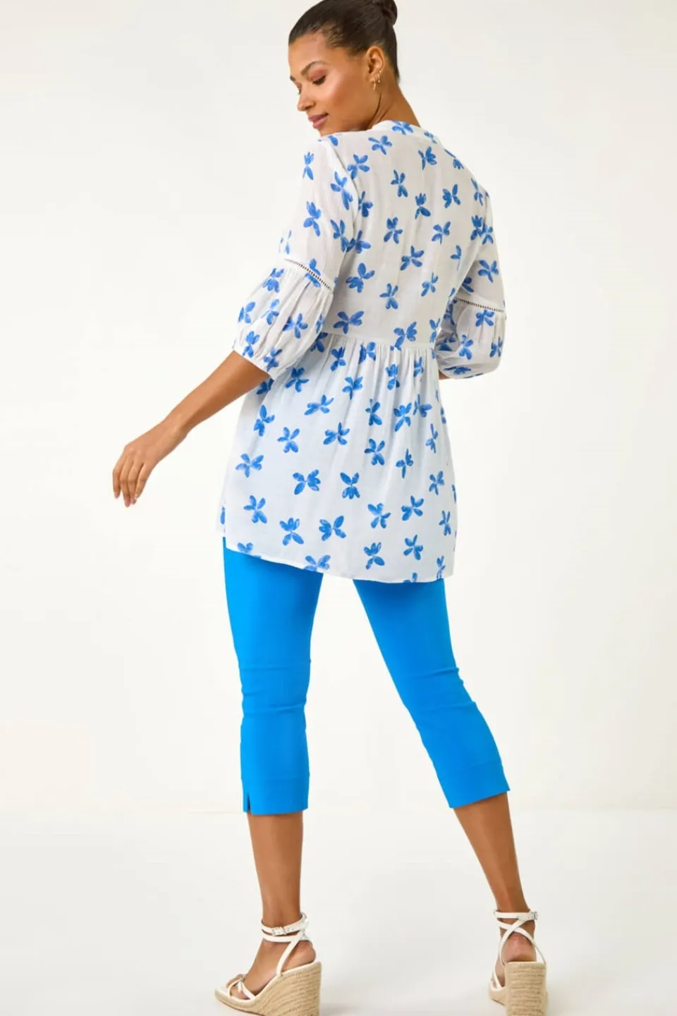 Tops>Roman Blue Floral Print Overshirt