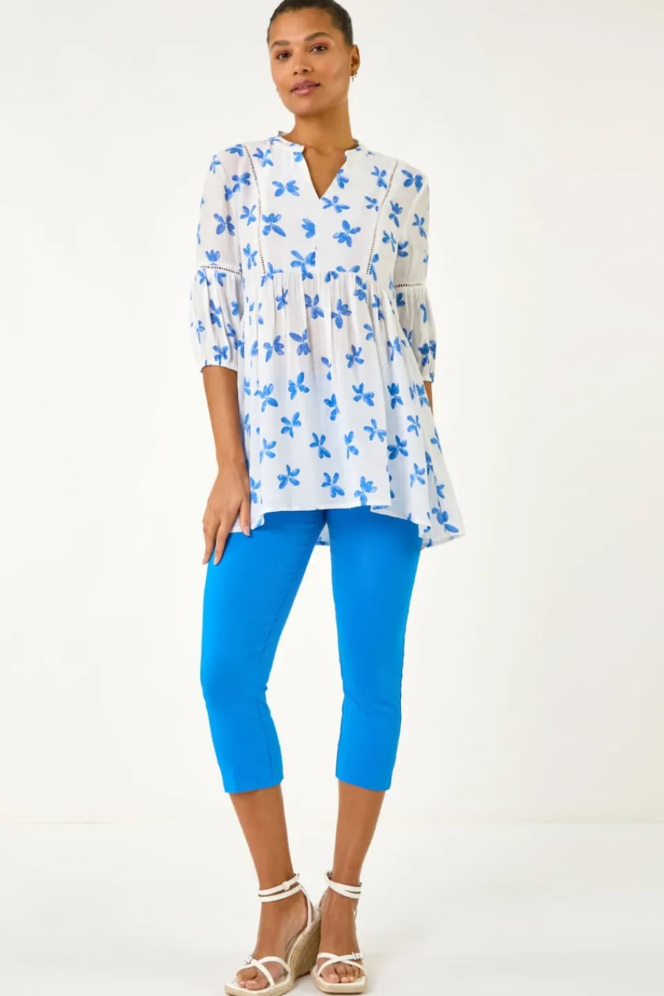 Tops>Roman Blue Floral Print Overshirt