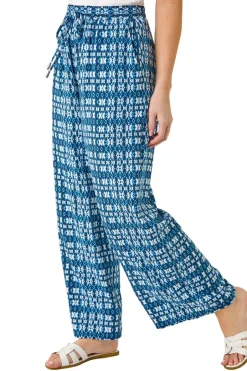 Trousers>Roman Blue Petite Aztec Wide Leg Trouser