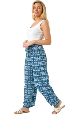 Trousers>Roman Blue Petite Aztec Wide Leg Trouser