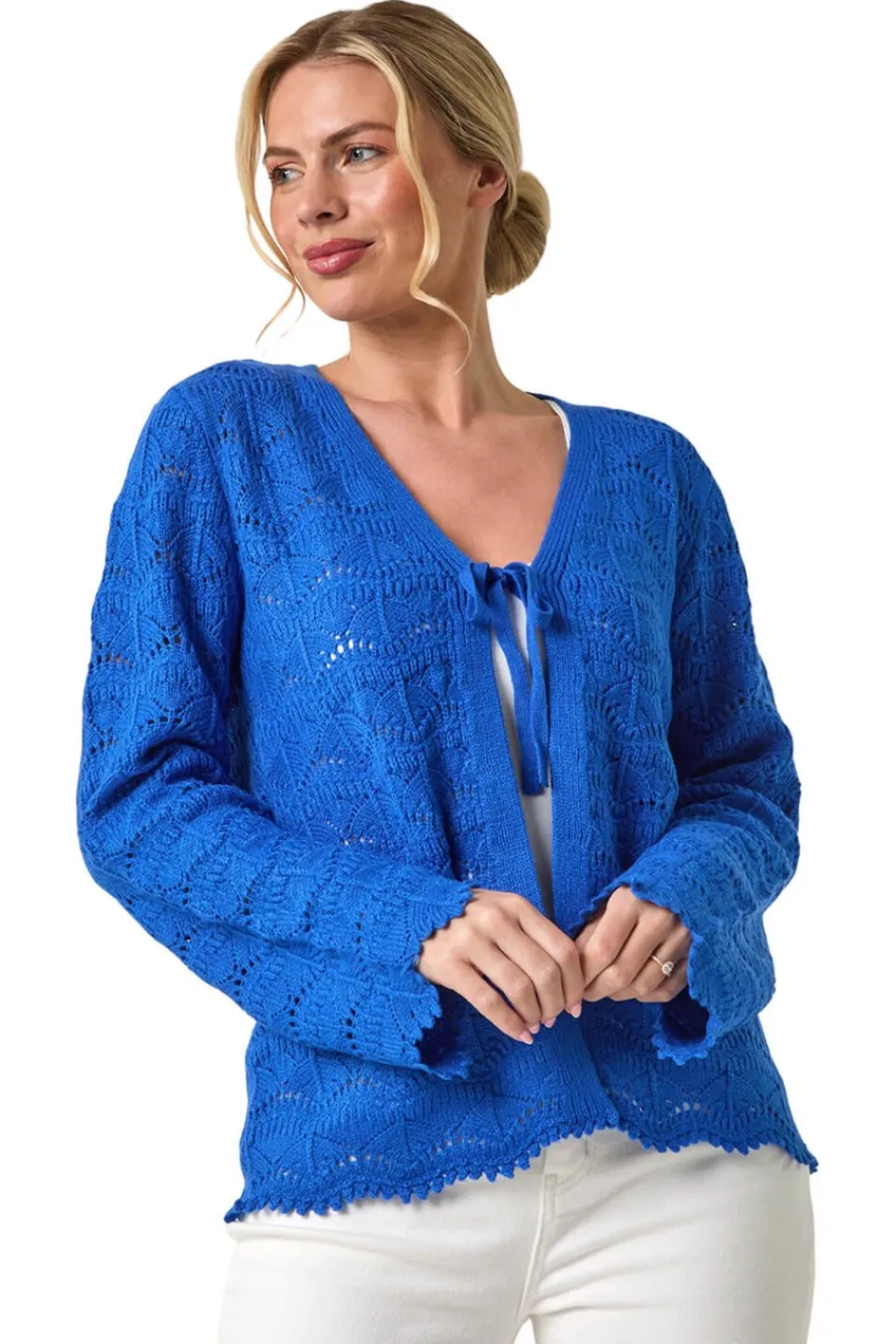 Tops>Roman Petite Knitted Tie Cardigan Blue