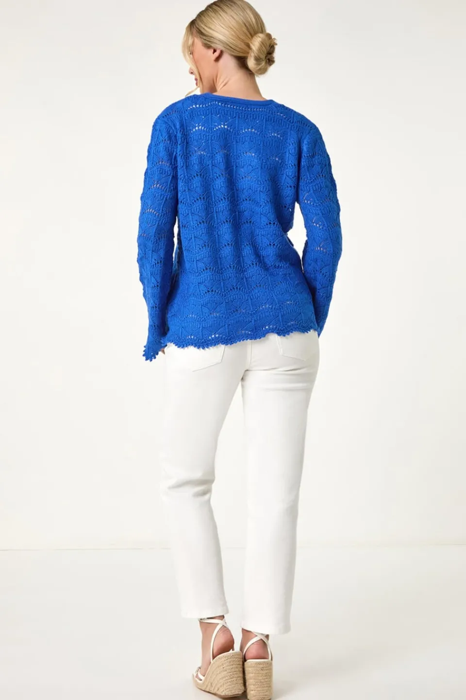 Tops>Roman Petite Knitted Tie Cardigan Blue