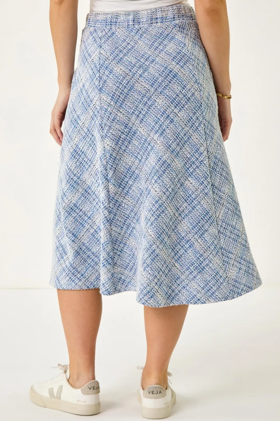 Skirts>Roman Blue Petite Textured Boucle Midi Skirt