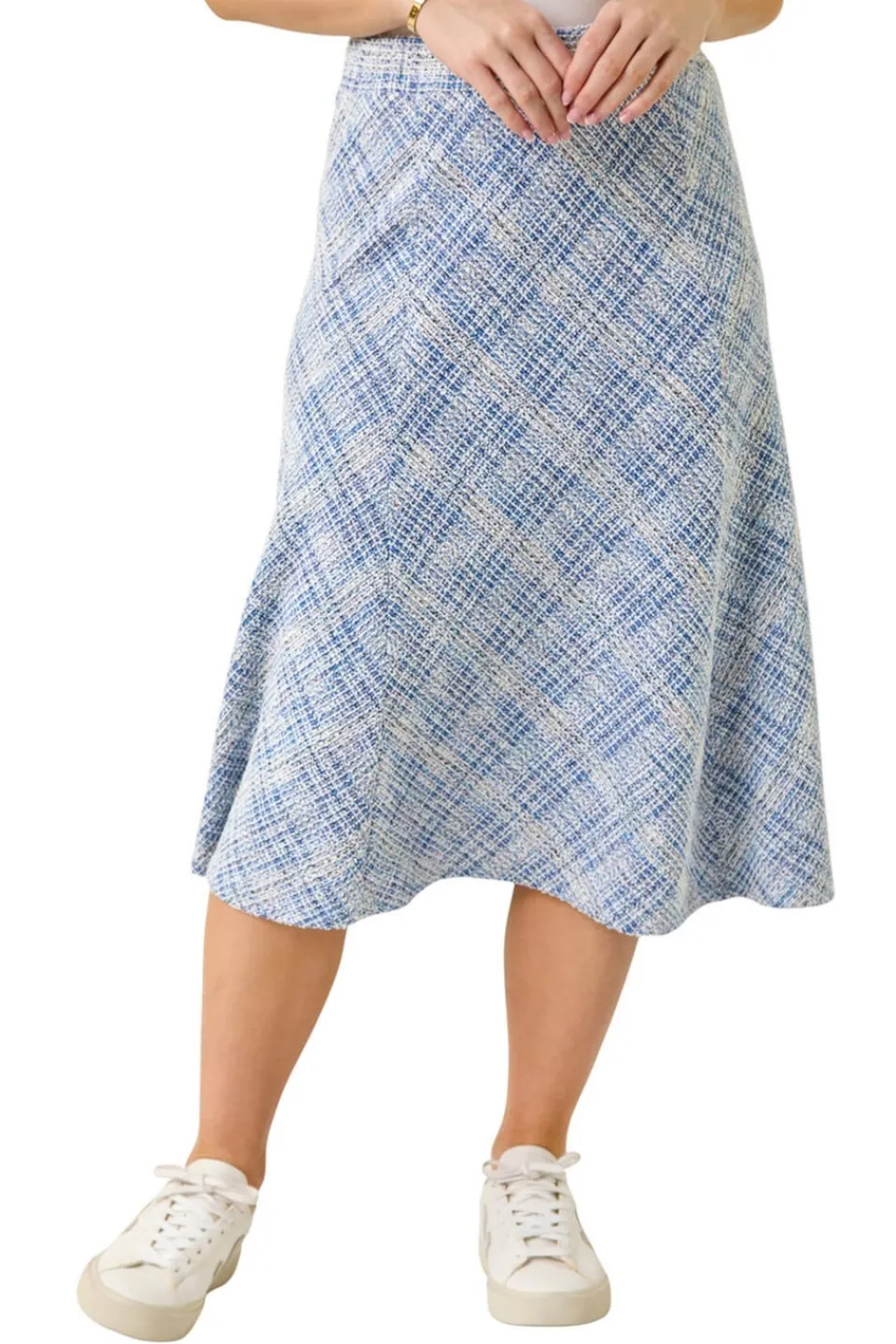 Skirts>Roman Blue Petite Textured Boucle Midi Skirt