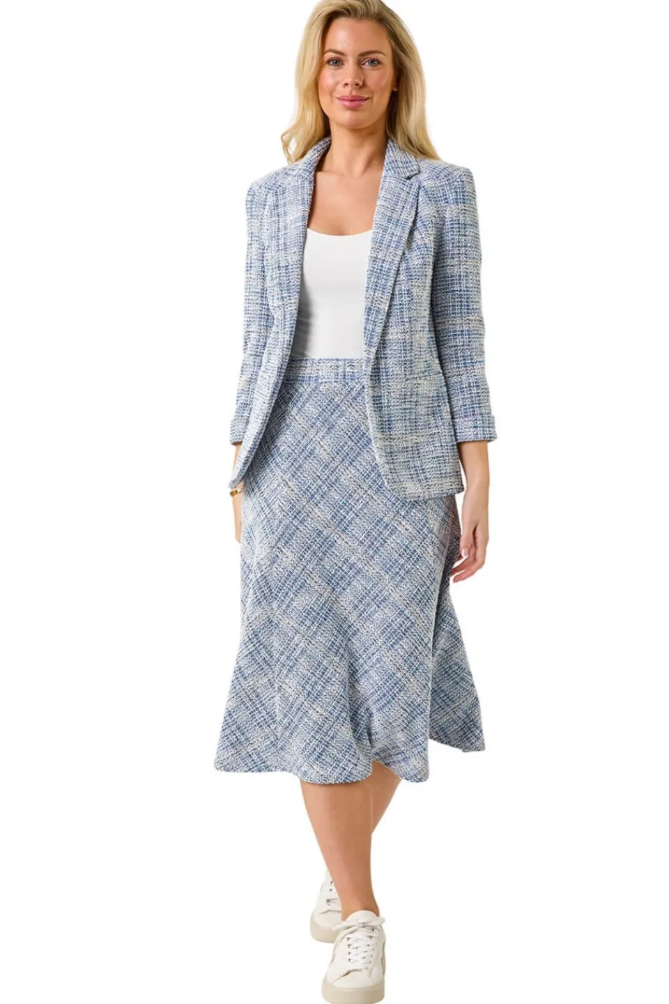 Skirts>Roman Blue Petite Textured Boucle Midi Skirt