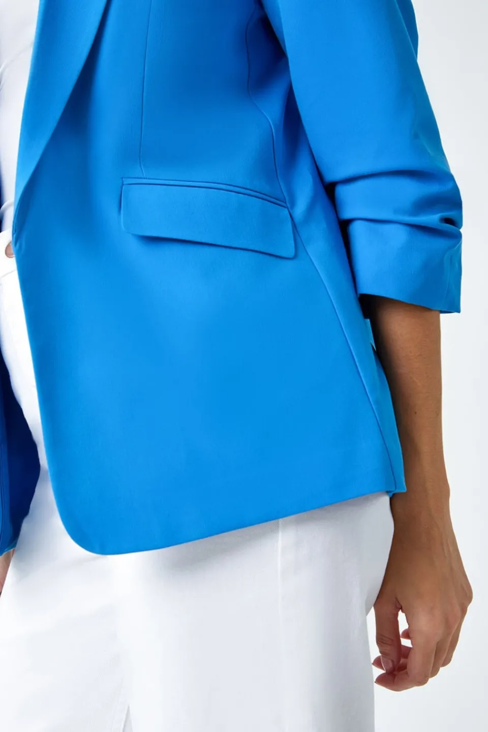 Coats & Jackets>Roman Ruched 3/4 Sleeve Stretch Blazer Blue