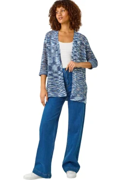 Tops>Roman Blue Space Dye Knit Cardigan