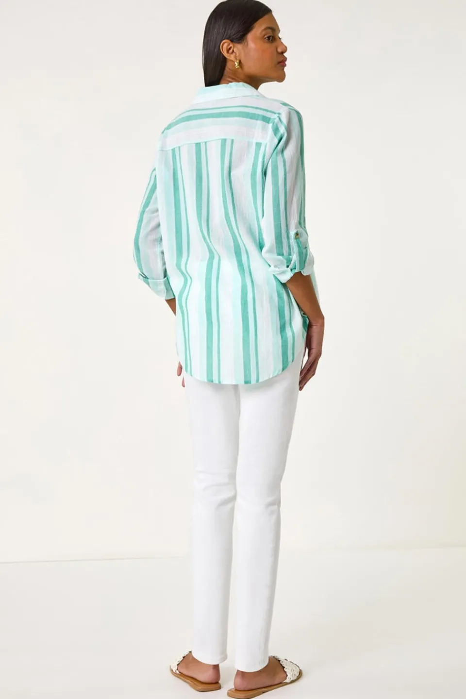 Tops>Roman Blue Stripe Collar V Neck Shirt