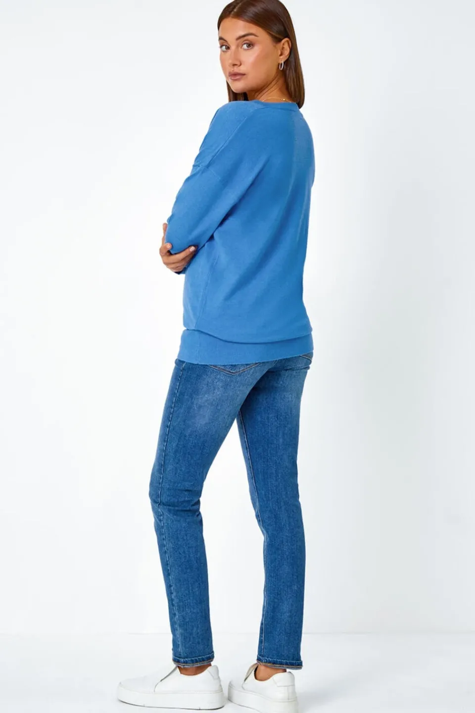 Tops>Roman V-Neck Stretch Jumper Blue