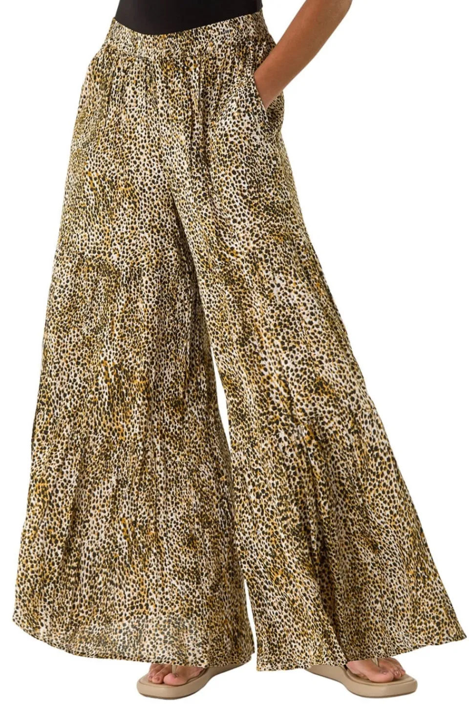 Trousers>Roman Brown Animal Print Tiered Palazzo Trouser