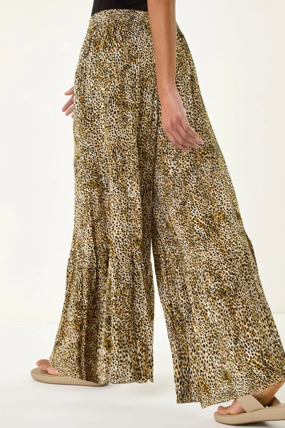 Trousers>Roman Brown Animal Print Tiered Palazzo Trouser