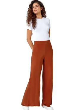 Trousers>Roman Burnt Orange Elastic Waist Wide Leg Stretch Trousers