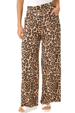 Trousers>Roman Camel Animal Print Wide Leg Trouser