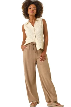 Trousers>Roman Camel Stripe Linen Blend Trouser