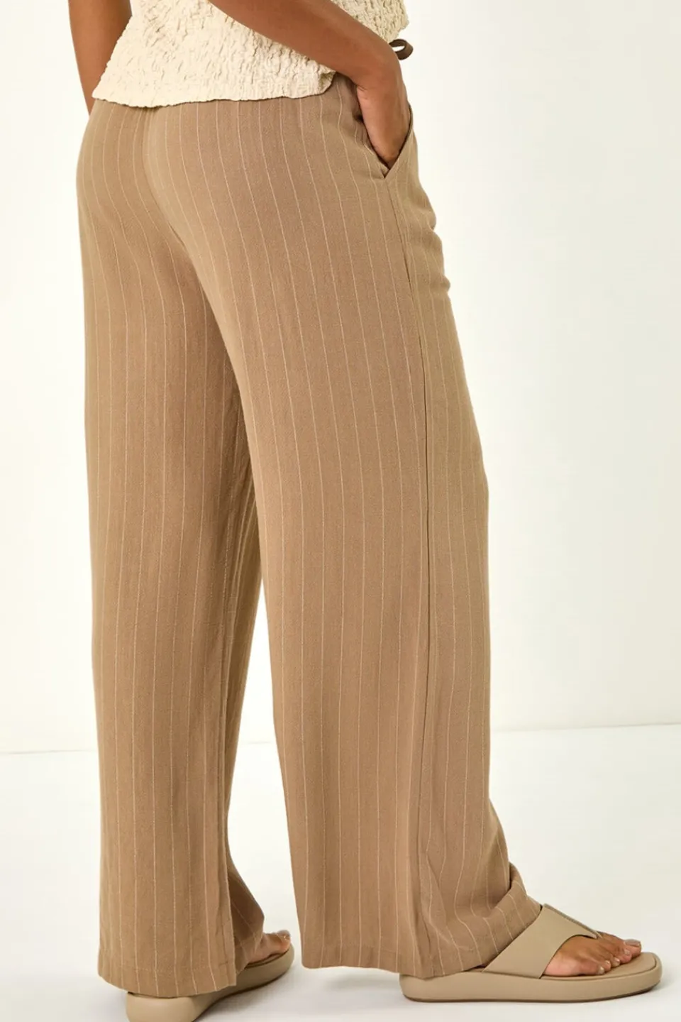Trousers>Roman Camel Stripe Linen Blend Trouser