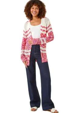 Tops>Roman Candy Pink Colour Block Spacedy Knit Cardigan