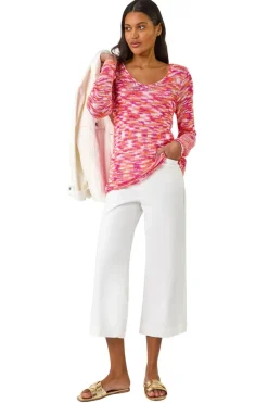 Tops>Roman Candy Pink Spacedye V Neck Knit Jumper