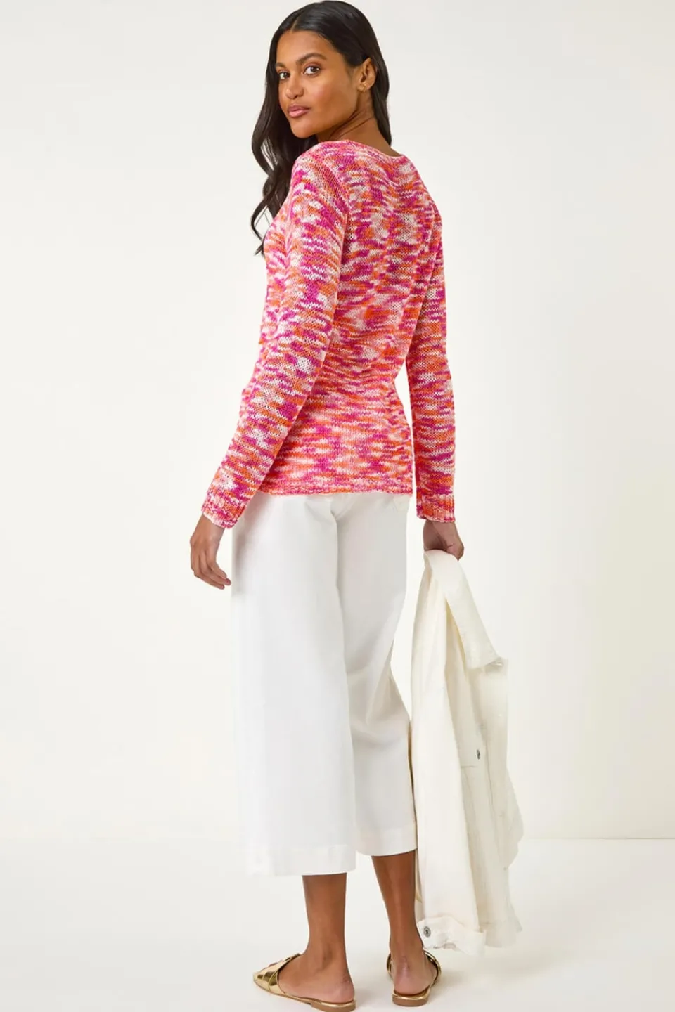 Tops>Roman Candy Pink Spacedye V Neck Knit Jumper