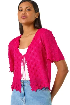 Tops>Roman Candy Pink Textured Tie Front Shrug