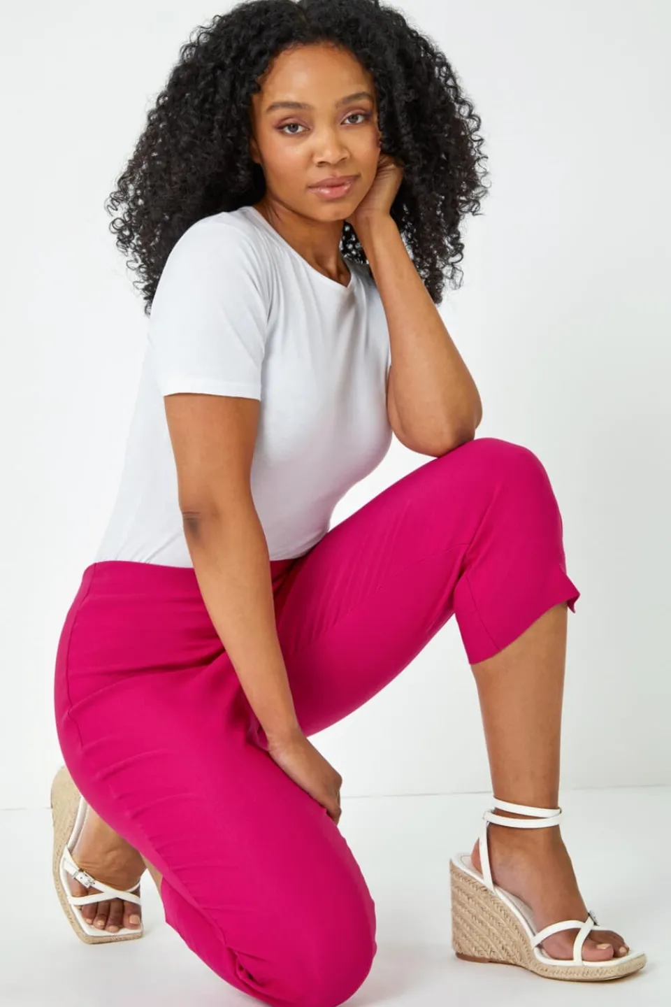 Trousers>Roman Petite Cropped Stretch Trouser Cerise