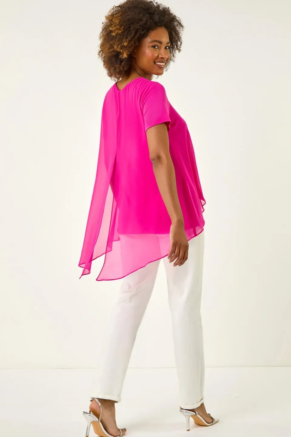 Tops>Roman Cerise Ring Front Chiffon Overlay Top