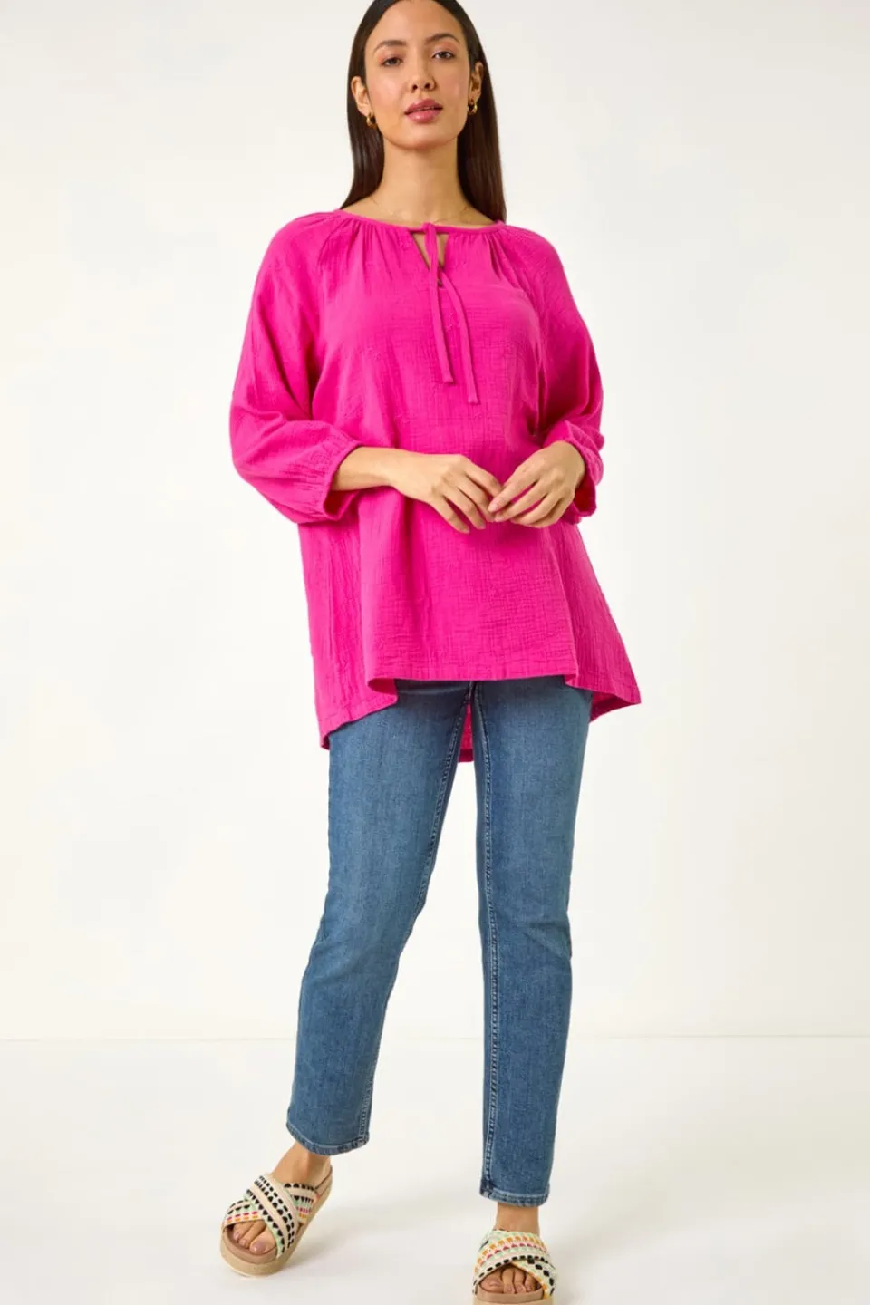 Tops>Roman Cerise Tie Neck Tunic Top