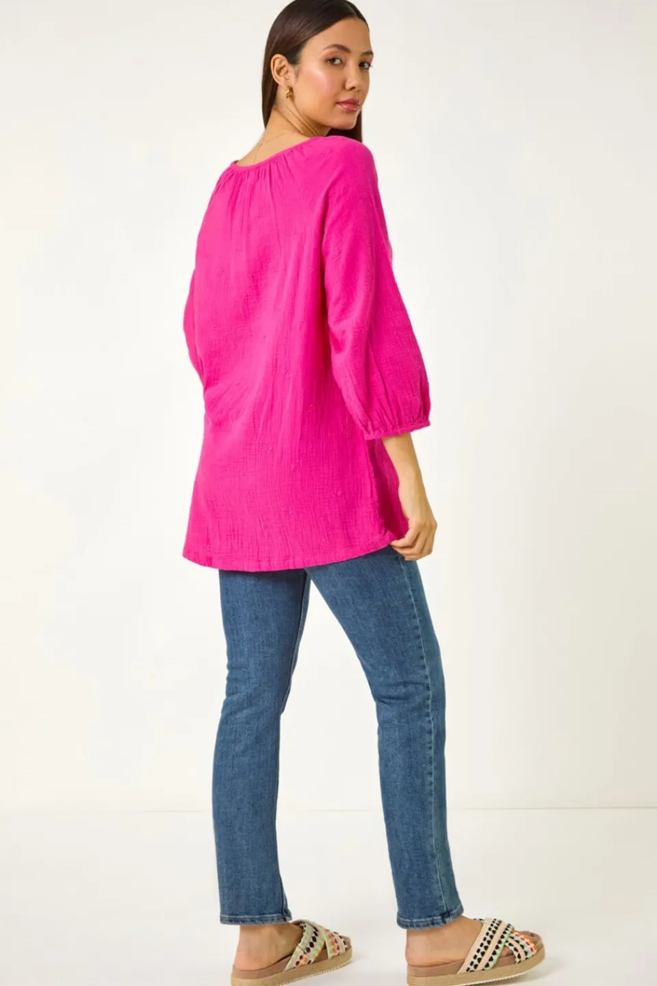 Tops>Roman Cerise Tie Neck Tunic Top