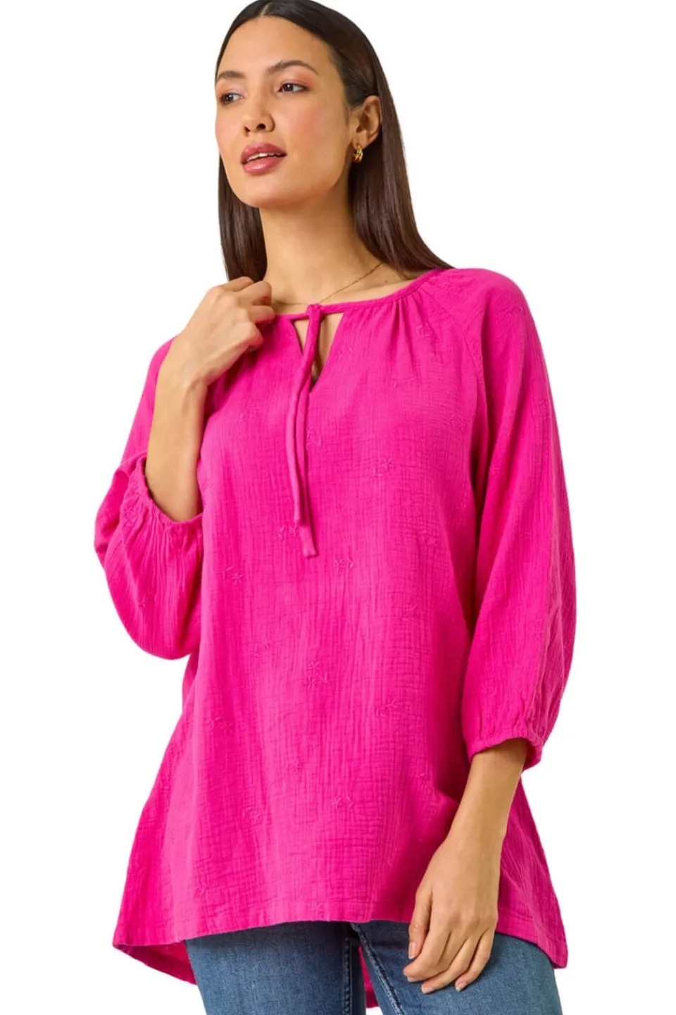 Tops>Roman Cerise Tie Neck Tunic Top