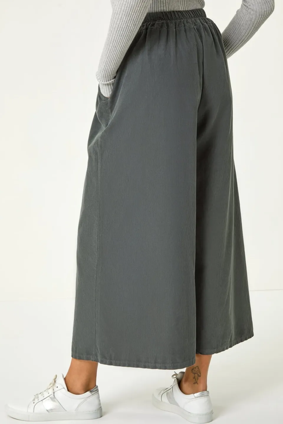 Trousers>Roman Baby Cord Wide Leg Culotte Charcoal
