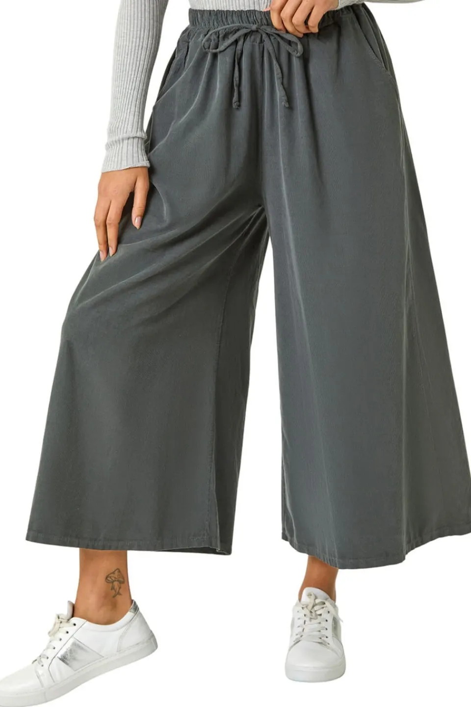 Trousers>Roman Baby Cord Wide Leg Culotte Charcoal