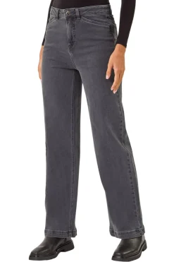 Jeans & Jeggings>Roman Charcoal Cotton Blend Wide Leg Stretch Jeans BlackCharcoal