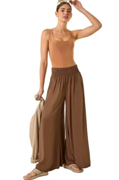 Trousers>Roman Chocolate Relaxed Ruched Wide Leg Trouser
