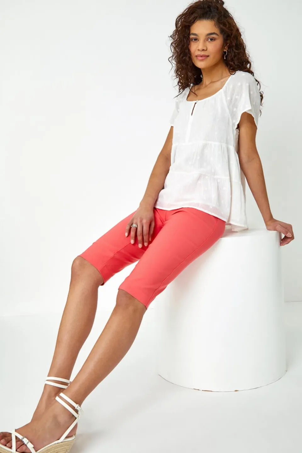 Shorts>Roman Knee Length Stretch Shorts Coral