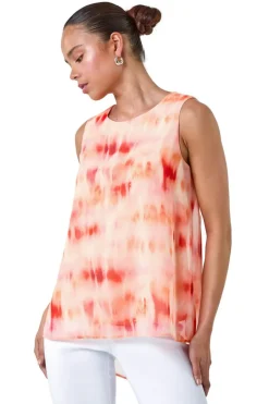 Tops>Roman Coral Petite Sleeveless Tie Dye Print Top