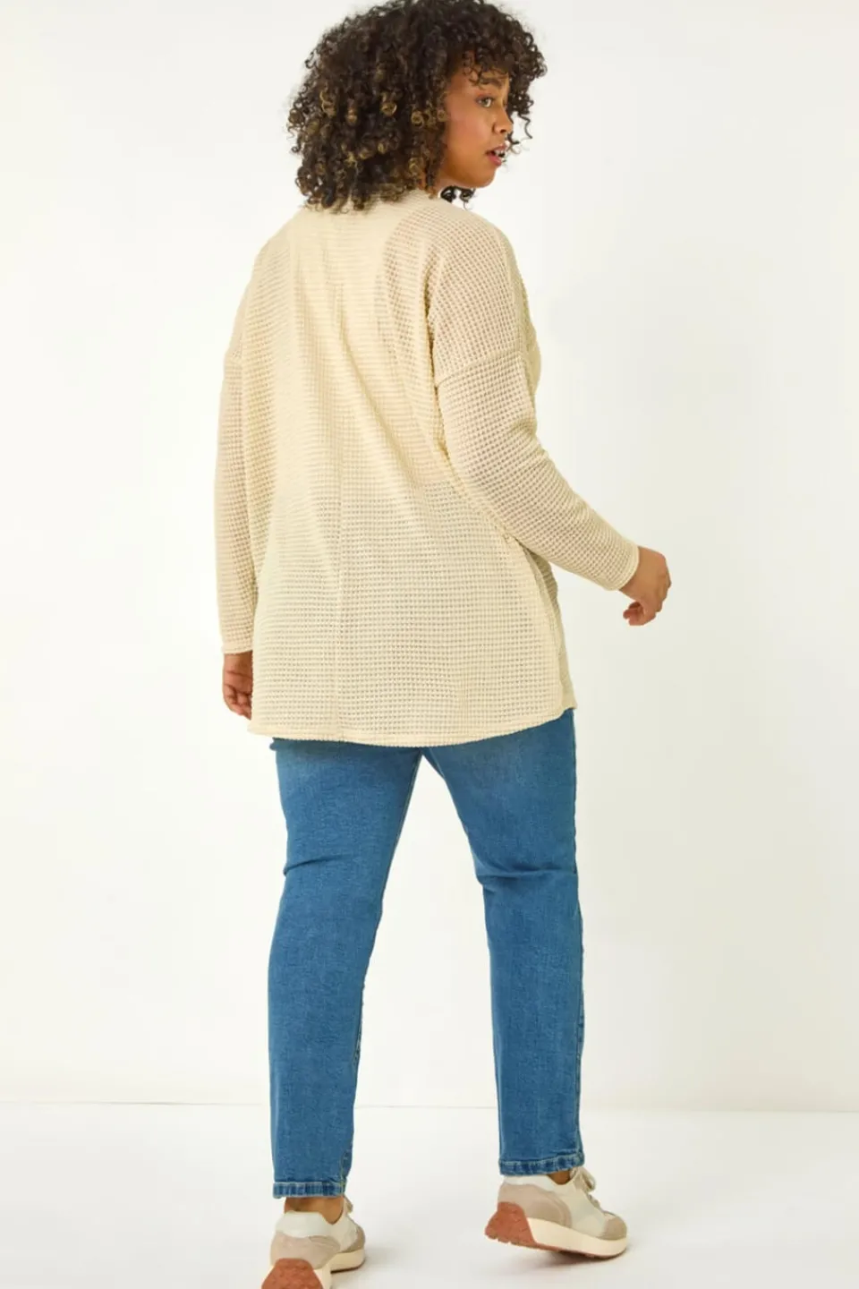 Tops>Roman Cream Curve Textured Knit V-Neck Tunic
