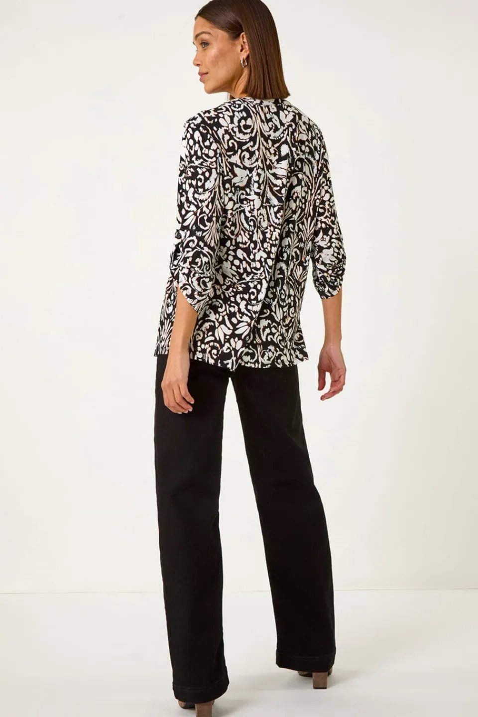 Tops>Roman Cream Print Pintuck Shirt