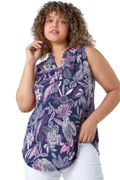Tops>Roman Curve Pink Textured Floral Print Stretch Top
