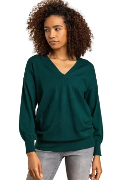 Tops>Roman Dark Green V-Neck Stretch Jumper DarkGreen