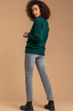 Tops>Roman Dark Green V-Neck Stretch Jumper DarkGreen