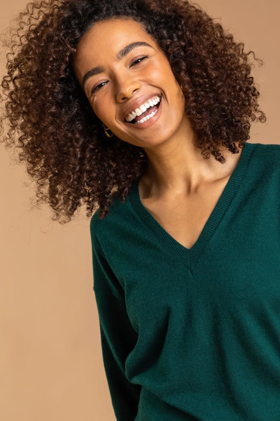 Tops>Roman Dark Green V-Neck Stretch Jumper DarkGreen