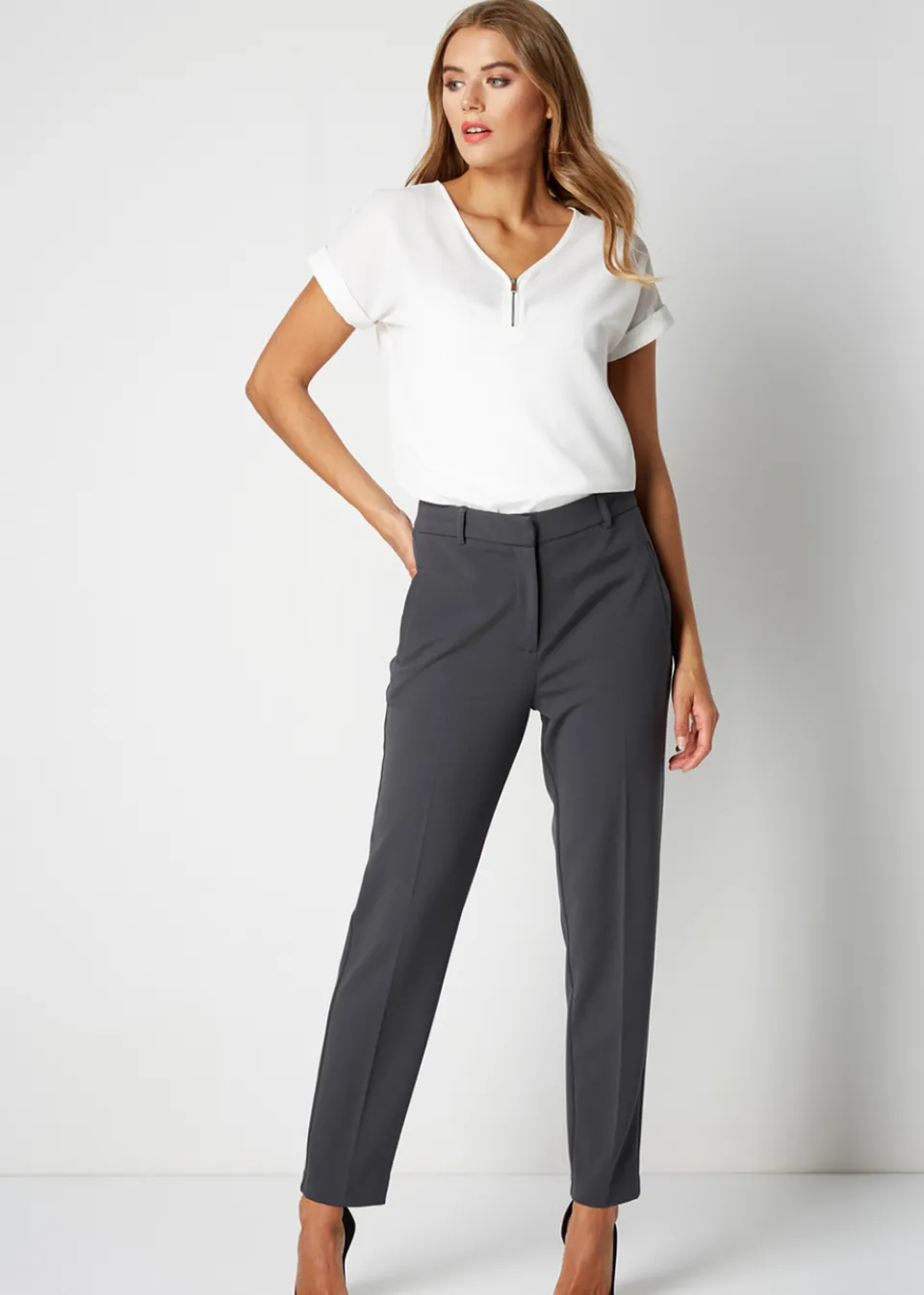 Trousers>Roman Straight Leg Stretch Trouser Dark-Grey