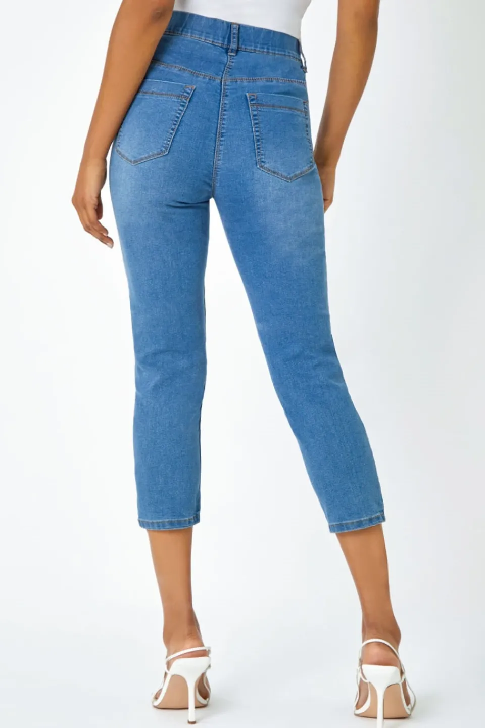 Jeans & Jeggings>Roman Denim Blue Cropped Stretch Denim Jegging DenimBlue
