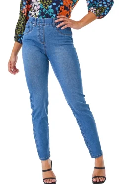 Jeans & Jeggings>Roman Denim Blue Petite Stretch Denim Elastic Waist Jegging BlueDenim
