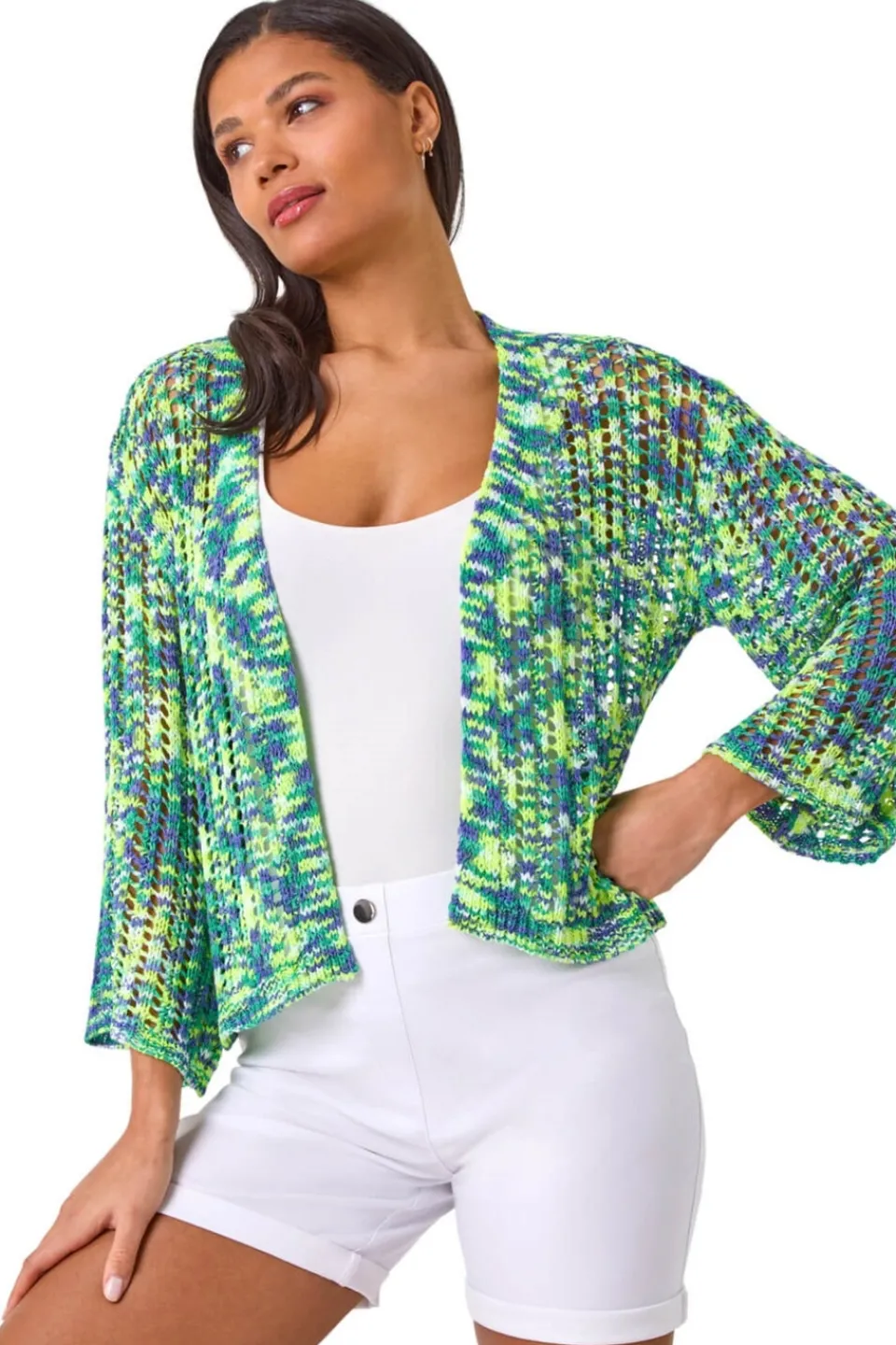 Tops>Roman Denim Blue Spacedye Knit Cardigan