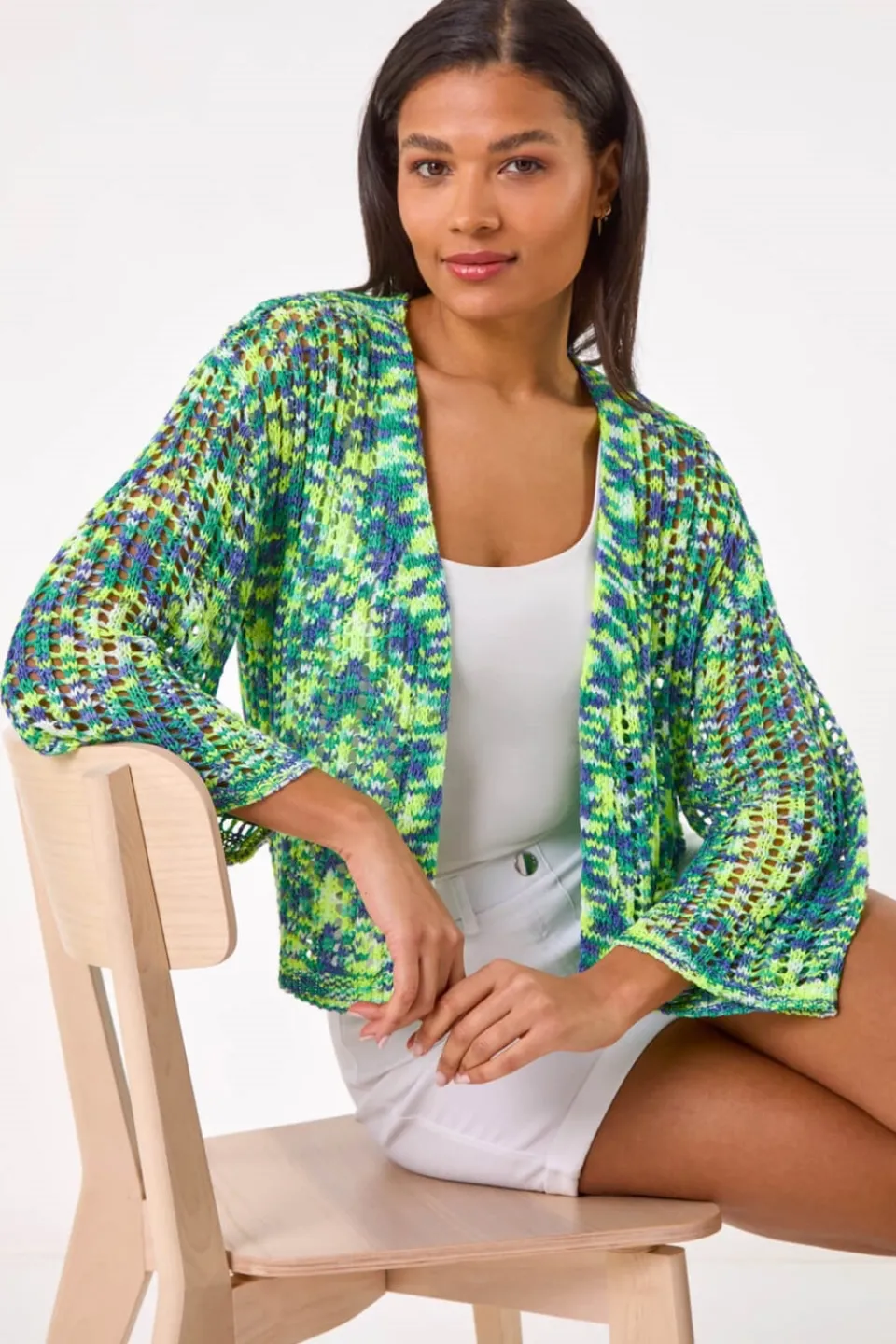 Tops>Roman Denim Blue Spacedye Knit Cardigan
