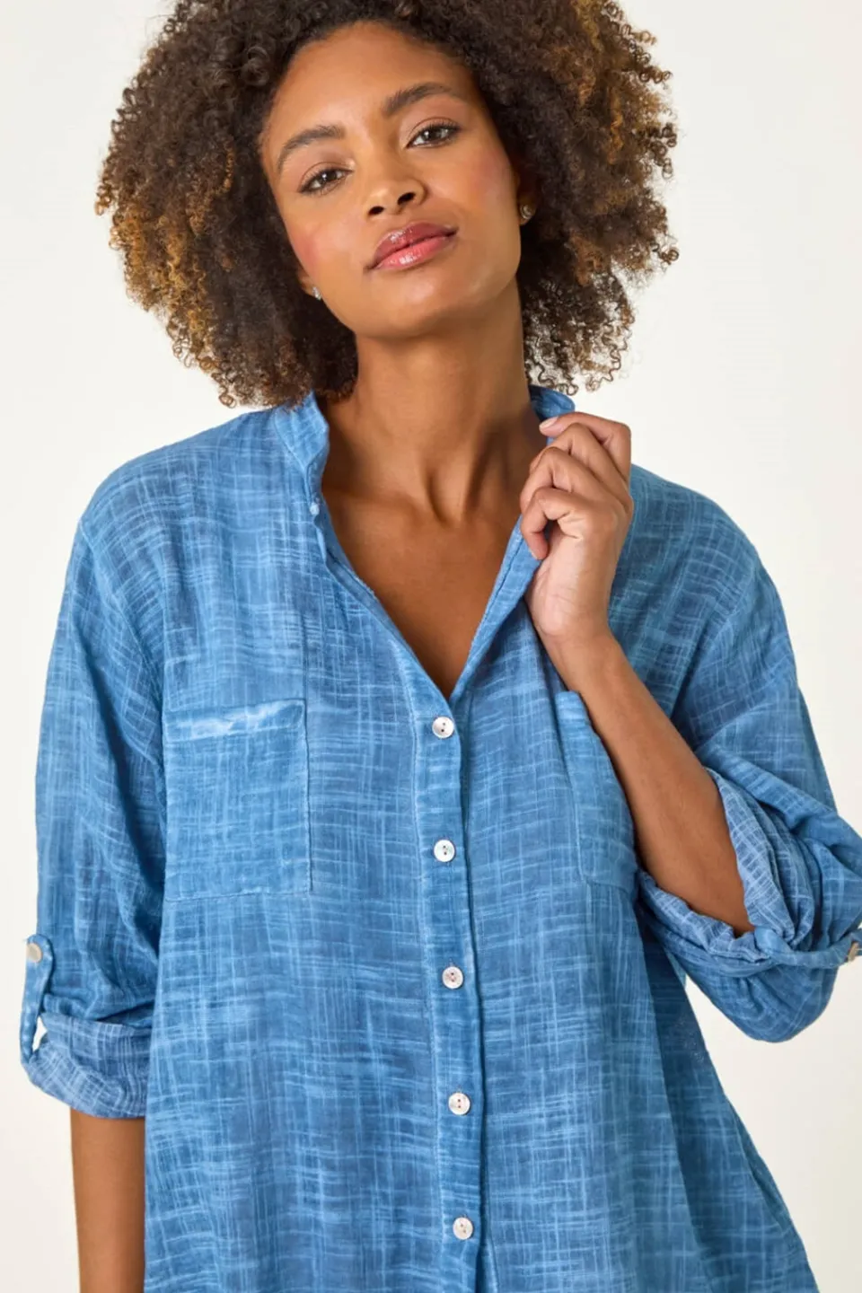 Blouses & Shirts>Roman Denim Cotton Button Through Shirt