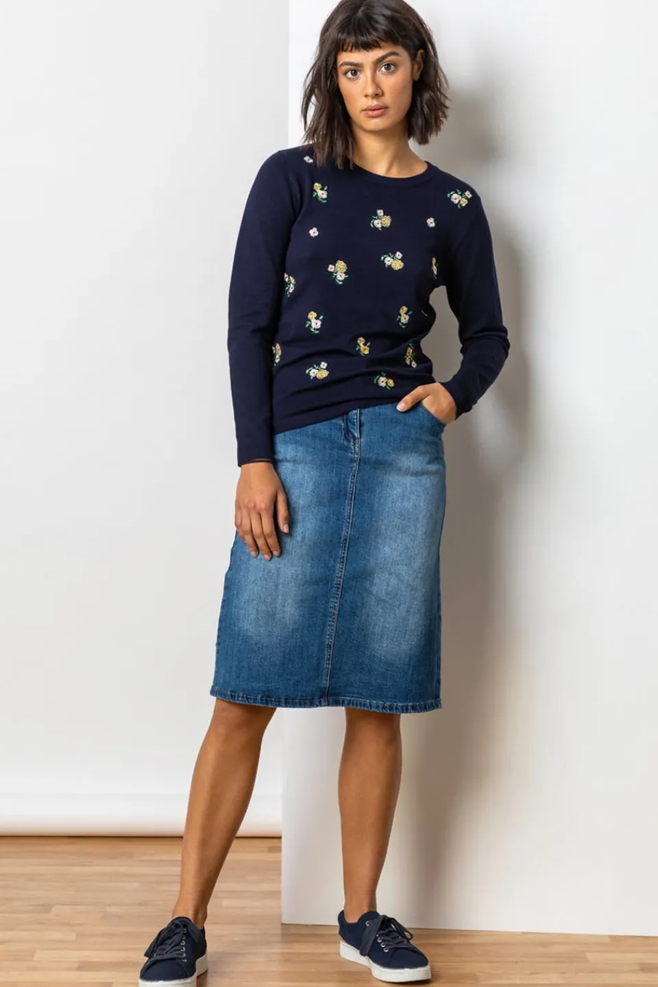 Skirts>Roman Cotton Stretch A line Skirt Denim