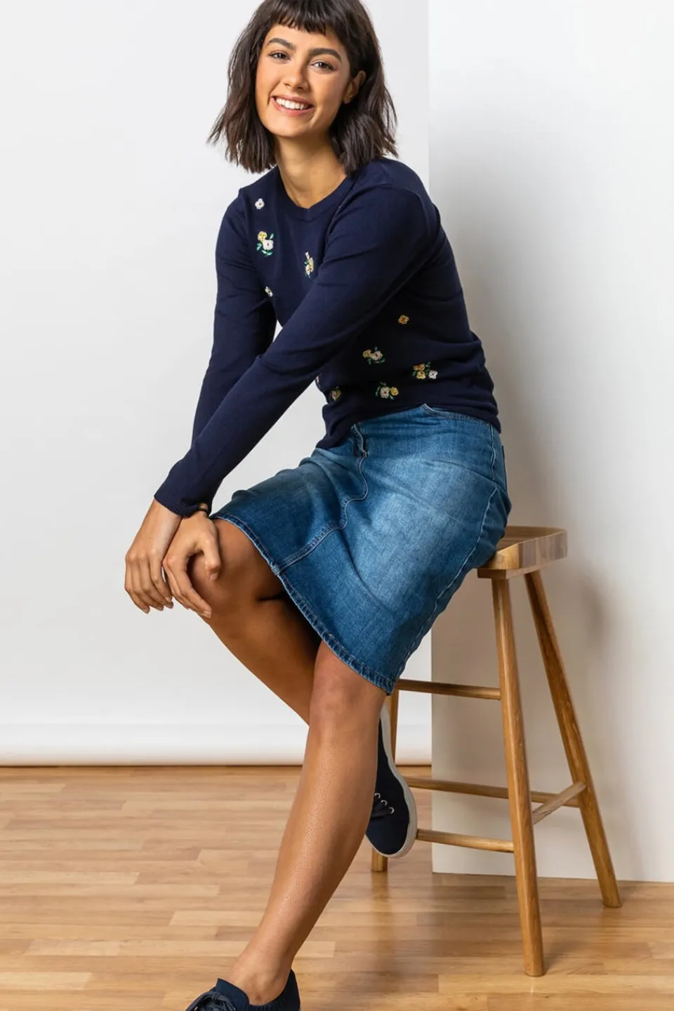 Skirts>Roman Cotton Stretch A line Skirt Denim