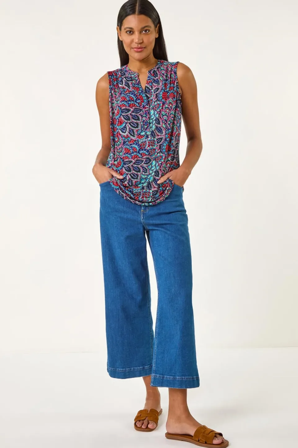 Jeans & Jeggings>Roman Denim Cotton Denim Stretch Culottes