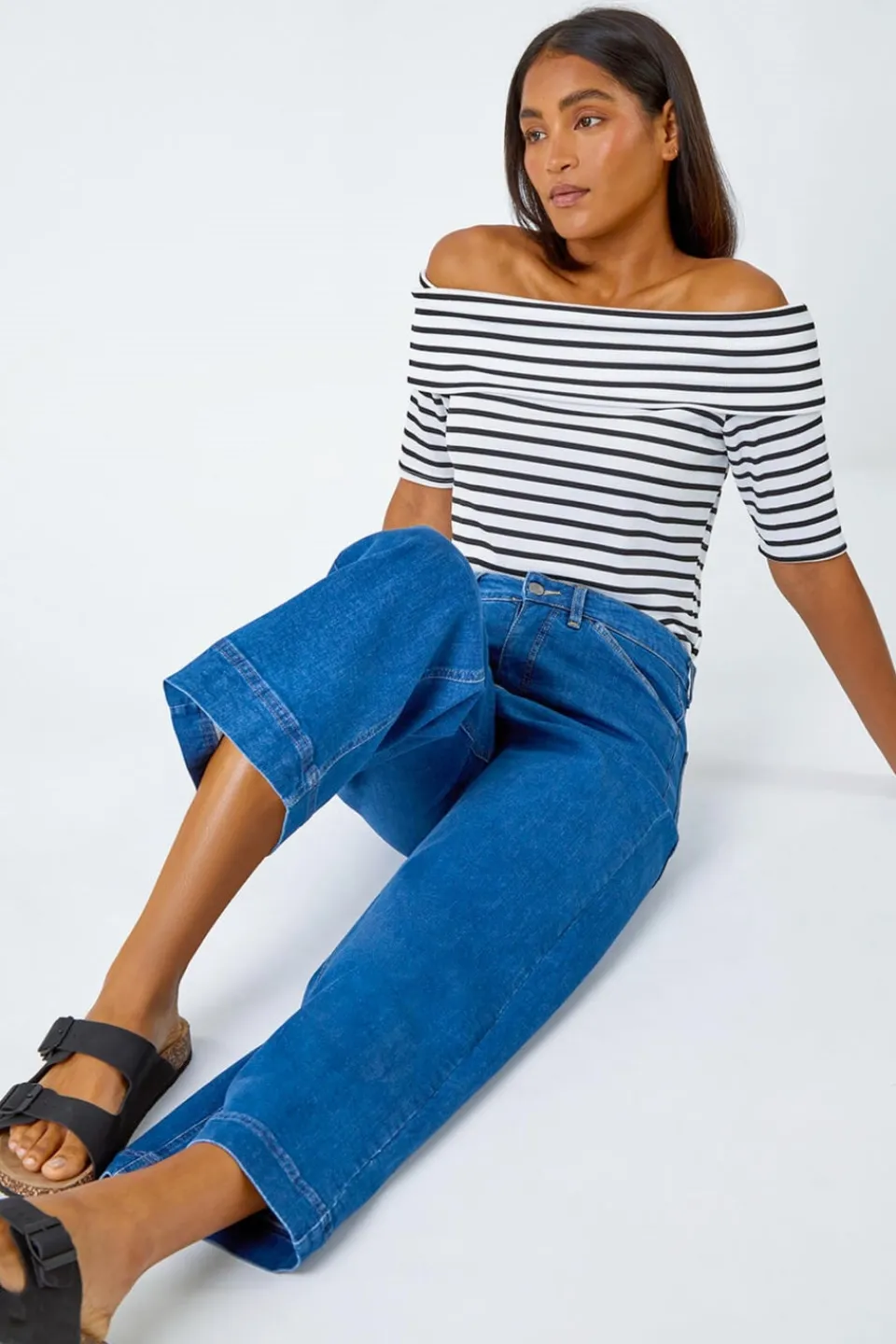 Jeans & Jeggings>Roman Denim Cotton Denim Stretch Culottes